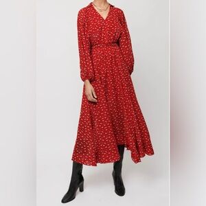 Maje Muslin Red Horse Print Chiffon Dress Subdress